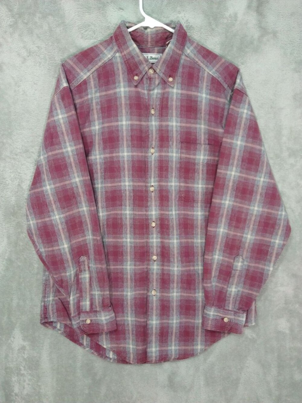 Vintage LL Bean Shirt Mens Medium Red Gray Plaid Flannel Long Sleeve Button Down